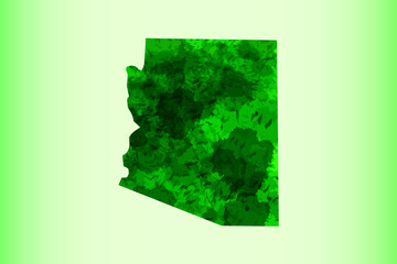 Arizona watercolor map vector illustration of green color on light background using paint brush in paper page