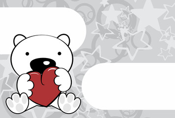 cute sitting baby polar bear kawaii cartoon holding heart background in vector format