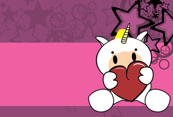cute love baby unicorn kawaii cartoon holding heart background in vector format