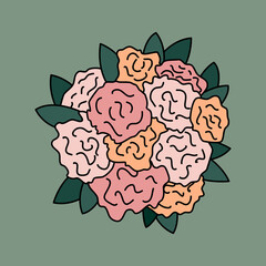 Cute cartoon hand drawn vector illustration of beautiful flowers bouquet