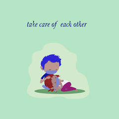 care during illness. COVID. vector illustratoin