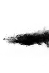 Black powder explosion isolated on white background.