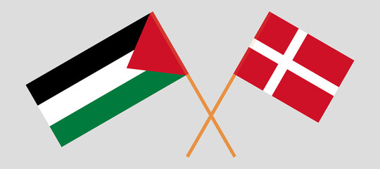 Fototapeta na wymiar Crossed flags of Palestine and Denmark