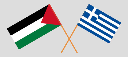 Crossed flags of Palestine and Greece