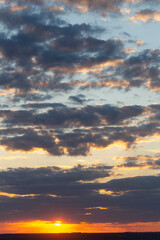 The evening sunset. Panorama. Majestic Storm Clouds. Tragic gloomy sky.