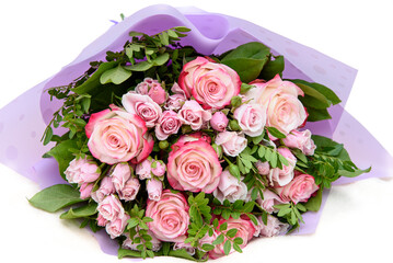 Beautiful large bouquet of roses on a white background.