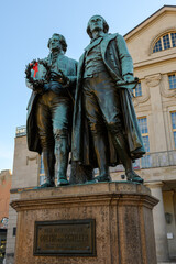 Fototapeta na wymiar Weimar, Thuringia, Germany: monument of Goethe and Schiller