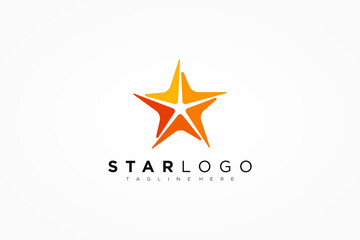 Obraz premium Star Logo. Yellow Red Geometric Star Shape with Negative Space Sparkle inside isolated on White Background. Usable for Business and Branding Logos. Flat Vector Logo Design Template Element