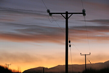 power lines at sunset	