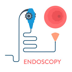 Endoscopy procedure equipment for disease diagnostics. Body organs examination with endoscope device. Healthcare and medical concept. Vector illustration in flat style. 