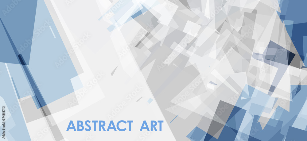 Poster gray and blue background with chaotic geometric abstraction