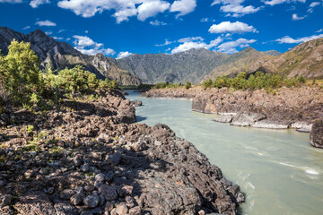 Mountain landscape with river Katun. Altai Republic