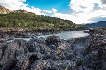 Mountain landscape with river Katun. Altai Republic