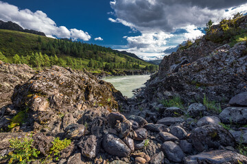 Mountain landscape with river Katun. Altai Republic