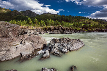 Mountain landscape with river Katun. Altai Republic