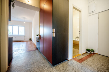 Bright big room in an appartment. Home staging.