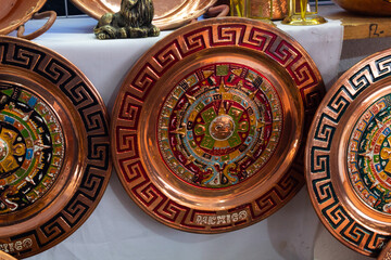 Sale of Mexican bronze handicrafts in local market
