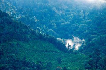Cloudy mountains in Guatemala Central America, panoramic view in the morning, source of oxygen and natural resources.