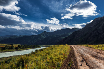 Mountain landscape with river Katun. Altai Republic