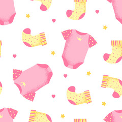 Seamless pattern with crown, sock and bodysuit