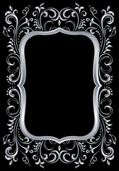 Silver shiny glowing ornate frame isolated over black