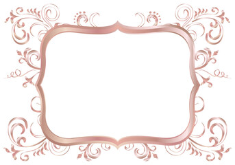 Rose golden shiny glowing ornate frame isolated over white