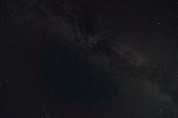 black night sky and stars as background, the milky way and falling Perseid meteors