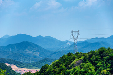Power lines over mountain tops