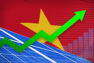 Vietnam solar energy power rising chart, arrow up - renewable natural energy industrial illustration. 3D Illustration