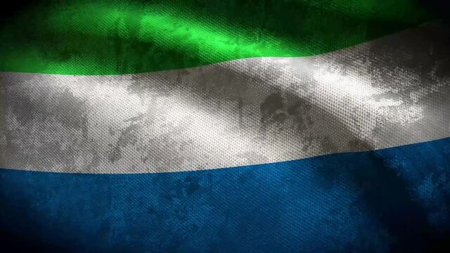 60FPS dark grunge Sierra Leone flag  with shabby fabric texture waving, UHD 4k 3d seamless looping animation