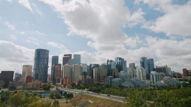 City of Calgary Skyline Time-lapse During Summer, Downtown Calgary Centre Street Bridge Timelapse