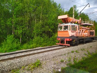 Obraz premium old working train trolley on the railway