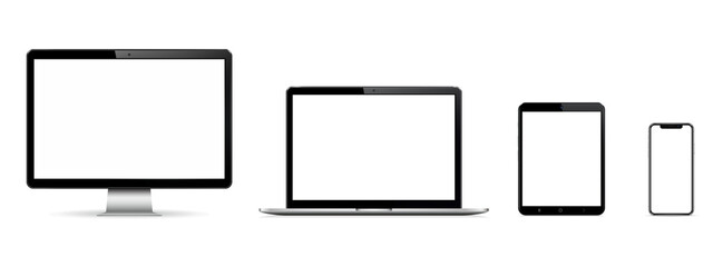 Set of blank screens with computer monitor, laptop, tablet, phone