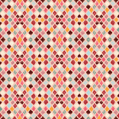 Ikat geometric folklore ornament with diamonds. Tribal ethnic vector texture. Seamless striped pattern in Aztec style. Folk embroidery. Indian, Scandinavian, Gypsy, Mexican, African rug.