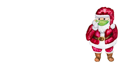 Fototapeta premium Weihnachtsmann mit Maske bzw. Mund-Nasen-Bedeckung in der Covid-19 Pandemie bittet um Masken tragen