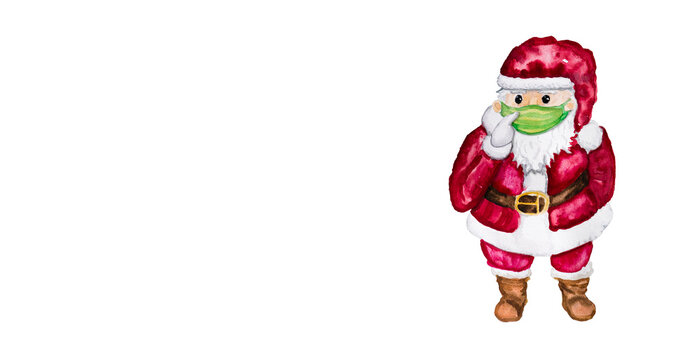 Weihnachtsmann mit Maske bzw. Mund-Nasen-Bedeckung in der Covid-19 Pandemie  bittet um Masken tragen Stock-Illustration | Adobe Stock