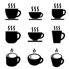 Tea and coffee cup icon, coffee shop logo isolated on white background