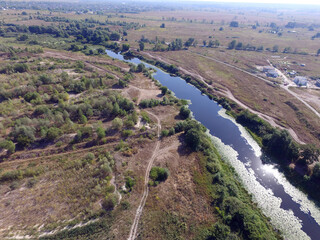 Aerial view of the saburb landscape (drone image). Near Kiev