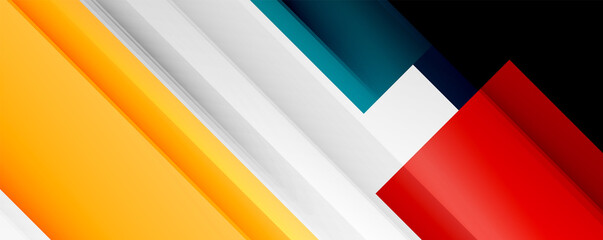 Geometric abstract backgrounds with shadow lines, modern forms, rectangles, squares and fluid gradients. Bright colorful stripes cool backdrops