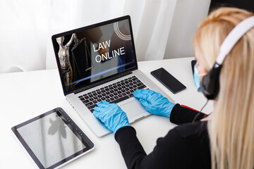 Woman video conferencing with lawyer on laptop. Video call and online service concept.