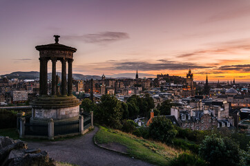 Edinburgh city view from Calton Hill at sunset, Scotland