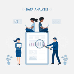 Data Analysis vector illustration concept. Teamwork illustration for web landing page, ui, mobile application, and other related occasion.