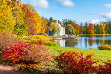 Grotto pavilion in autumn in Catherine park, Pushkin (Tsarskoe Selo), Saint Petersburg, Russia