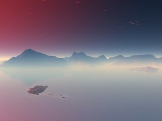Obraz na płótnie Canvas 3D illustration of a red sunset