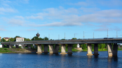 Fototapeta na wymiar View of the Olginsky bridge on a sunny day. 