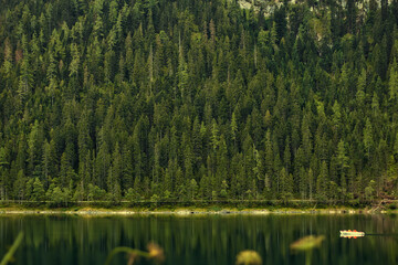 Fototapeta premium Gosausee mountain peaks view with clouds