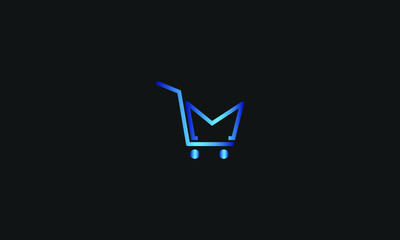 M Letter with Shopping Cart Logo Template vector icon illustration design. Letter M Online Shop Logo