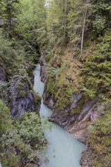 Impressive Leutasch gorge, sky walk suspended bridge river and waterfalls
