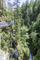 Impressive Leutasch gorge, sky walk suspended bridge river and waterfalls