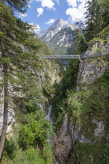 Impressive Leutasch gorge, sky walk suspended bridge river and waterfalls
